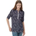 Brown Giraffe Pattern Women s Zip Front V-Neck 3/4 Sleeve Casual Top Pocket Shirt View3