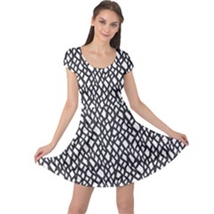 Black White Snake Pattern Cap Sleeve Dress