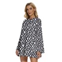 Black White Snake Pattern Round Neck Long Sleeve Bohemian Style Chiffon Mini Dress View2