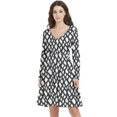 Black White Snake Pattern Long Sleeve V-neck Skater Dress With Pockets