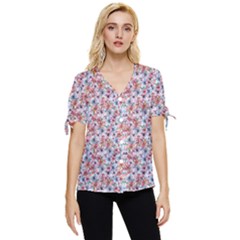 Floral Mix Bow Sleeve Button Up Top