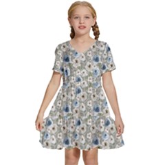 Grey Roses Kids  Short Sleeve Tiered Mini Dress