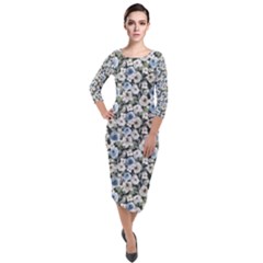 Roses Quarter Sleeve Midi Velour Bodycon Dress