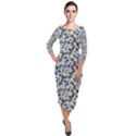 Roses Quarter Sleeve Midi Velour Bodycon Dress View1