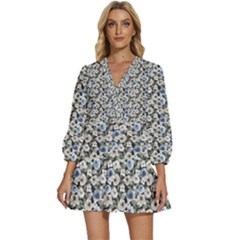 Roses V-neck Placket Mini Dress