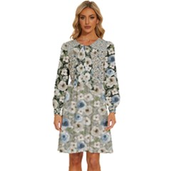 Roses Grey Roses Women s Round Neck Long Sleeve Bow Deco Dress