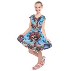 Grateful Dead Hippie Peace Roses Rock Music Legend Kids  Short Sleeve Dress