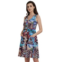 Grateful Dead Hippie Peace Roses Rock Music Legend Sleeveless Dress With Pocket