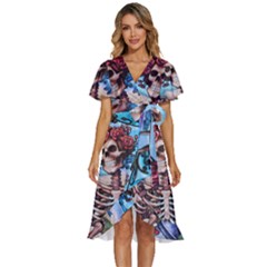 Grateful Dead Hippie Peace Roses Rock Music Legend Women s Kimono Wrap Satin Dress