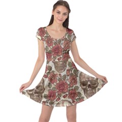 Skull And Roses Flowee Flora Floral Patterns Pattern Cap Sleeve Dress