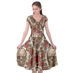 Skull And Roses Flowee Flora Floral Patterns Pattern Cap Sleeve Wrap Front Dress