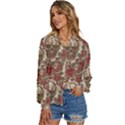 Skull And Roses Flowee Flora Floral Patterns Pattern Women s Long Sleeve Button Up Shirt View2