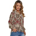 Skull And Roses Flowee Flora Floral Patterns Pattern Women s Long Sleeve Button Up Shirt View3