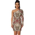 Skull And Roses Flowee Flora Floral Patterns Pattern Long Sleeve One Shoulder Mini Dress View1