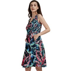 Leaves Nature Pattern Patterns Colorful Sleeveless V-neck Skater Dress With Pockets