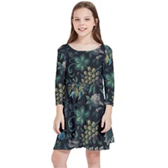 Pattern Flower Plants Leaves Nature Kids  Quarter Sleeve Skater Dress