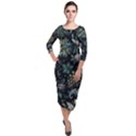 Pattern Flower Plants Leaves Nature Quarter Sleeve Midi Velour Bodycon Dress View1