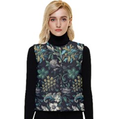 Pattern Flower Plants Leaves Nature Women s Button Up Puffer Vest