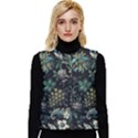 Pattern Flower Plants Leaves Nature Women s Button Up Puffer Vest View1