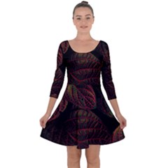 Leaves Plant Contrast Carved Nature Quarter Sleeve Skater Dress
