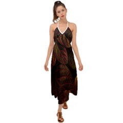 Leaves Plant Contrast Carved Nature Halter Tie Back Dress 
