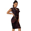 Leaves Plant Contrast Carved Nature Vintage Frill Sleeve V-Neck Bodycon Dress View3