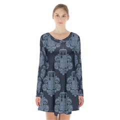 Dr Who Tardis Pattern Long Sleeve Velvet V-neck Dress