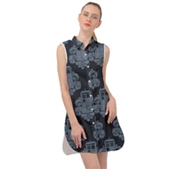 Dr Who Tardis Pattern Sleeveless Shirt Dress