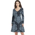 Dr Who Tardis Pattern Long Sleeve V-neck skater dress with Pockets View1