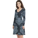 Dr Who Tardis Pattern Long Sleeve V-neck skater dress with Pockets View2