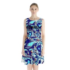 Trippy Dippy Bears Blue Dancing Greatful Dead Skull Steal Your Face Sleeveless Waist Tie Chiffon Dress
