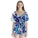 Trippy Dippy Bears Blue Dancing Greatful Dead Skull Steal Your Face V-Neck Flutter Sleeve Top View1