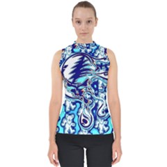Trippy Dippy Bears Blue Dancing Greatful Dead Skull Steal Your Face Mock Neck Shell Top