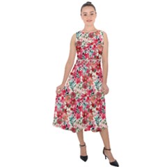 Red Flowers Midi Tie-back Chiffon Dress