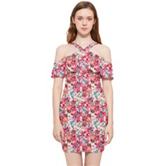 Red Flowers Shoulder Frill Bodycon Summer Dress