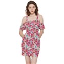 Red Flowers Shoulder Frill Bodycon Summer Dress View3