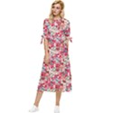 Red Flowers Bow Sleeve Chiffon Midi Dress View1