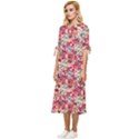 Red Flowers Bow Sleeve Chiffon Midi Dress View2