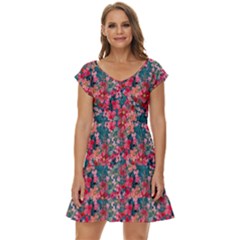 Red Flowers 2 Short Sleeve Tiered Mini Dress