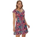 Red Flowers 2 Short Sleeve Tiered Mini Dress View3