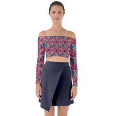 Red Flowers 2 Long Sleeve Off Shoulder Crop Top