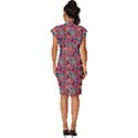 Red Flowers 2 Vintage Frill Sleeve V-Neck Bodycon Dress View4
