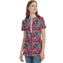 Red Flowers 2 Women s Zip Front V-Neck Short Sleeve Casual Top Pocket Shirt View2