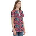 Red Flowers 2 Women s Zip Front V-Neck Short Sleeve Casual Top Pocket Shirt View3