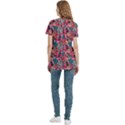 Red Flowers 2 Women s Zip Front V-Neck Short Sleeve Casual Top Pocket Shirt View4