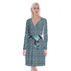 Turquoise Snake  Long Sleeve Velvet Front Wrap Dress