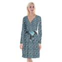 Turquoise Snake  Long Sleeve Velvet Front Wrap Dress View1