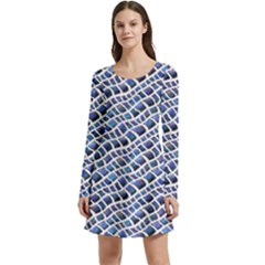 Blue Snake Long Sleeve Velour Skater Dress