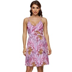 Peonies Nature Bloom Blossom Pink V-neck Pocket Summer Dress 
