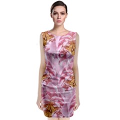 Peonies Nature Bloom Blossom Pink Sleeveless Velvet Midi Dress